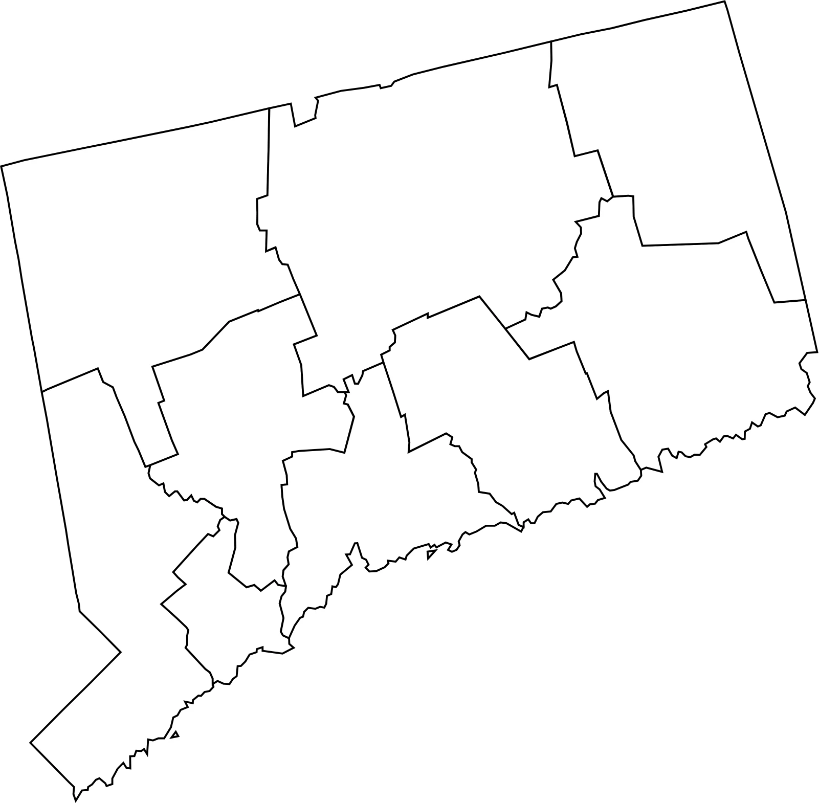 Connecticut county map without labels