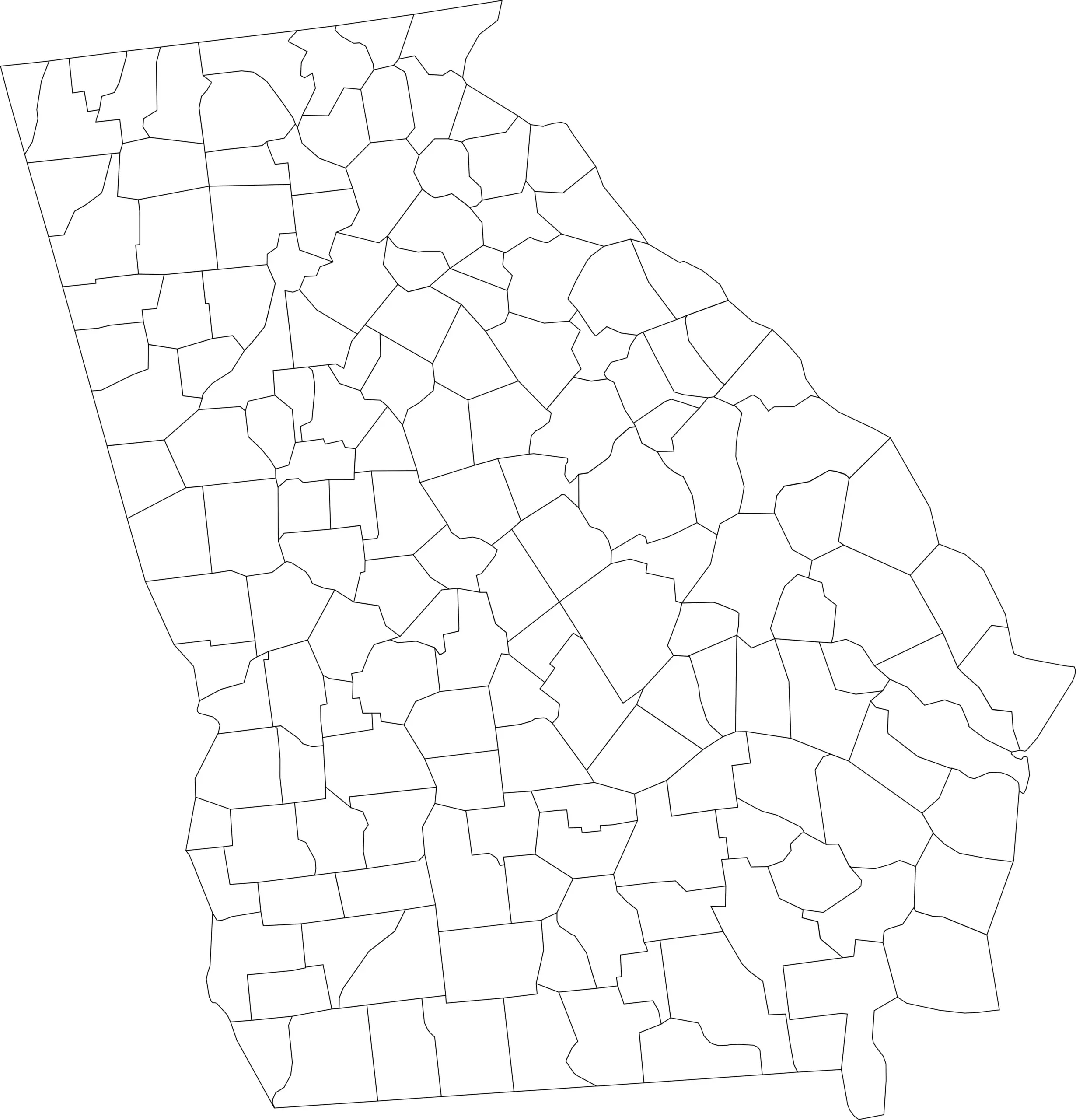 Georgia county map blank without labels