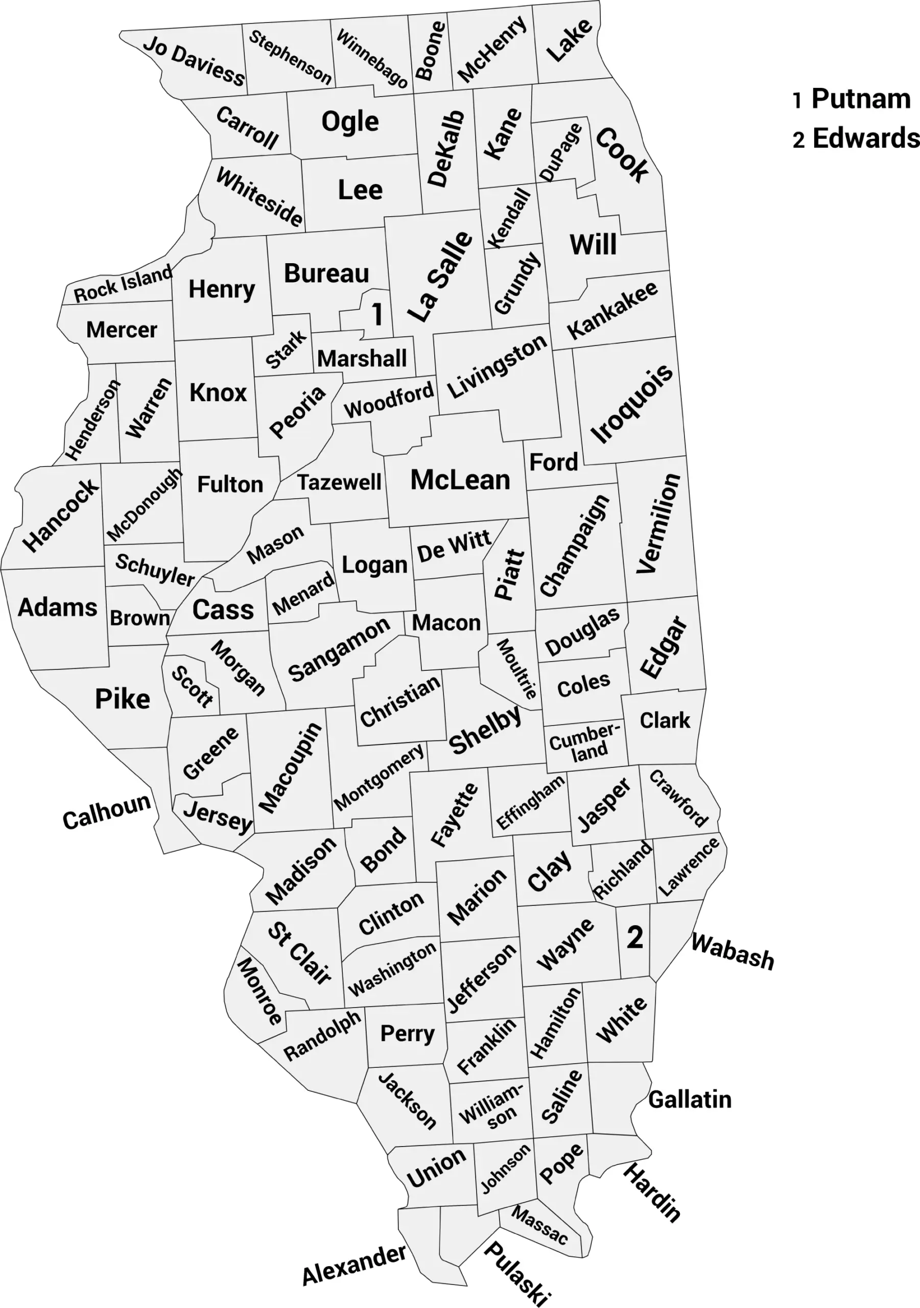 Illinois county map with labels