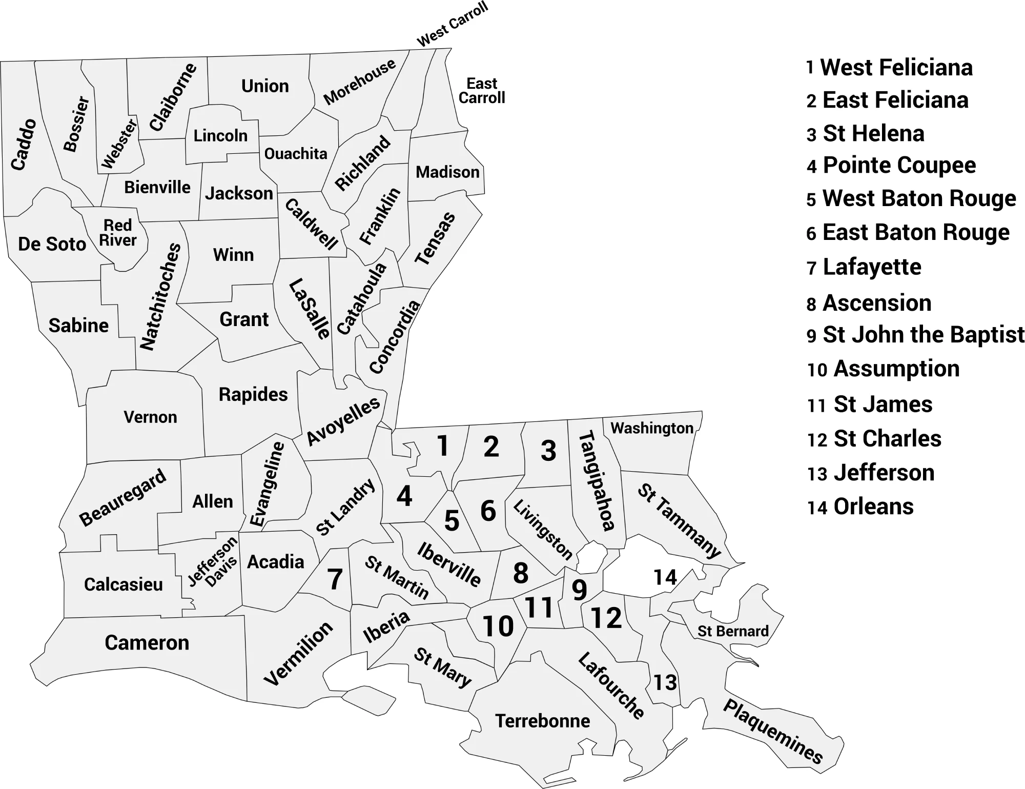 Louisiana parish county map