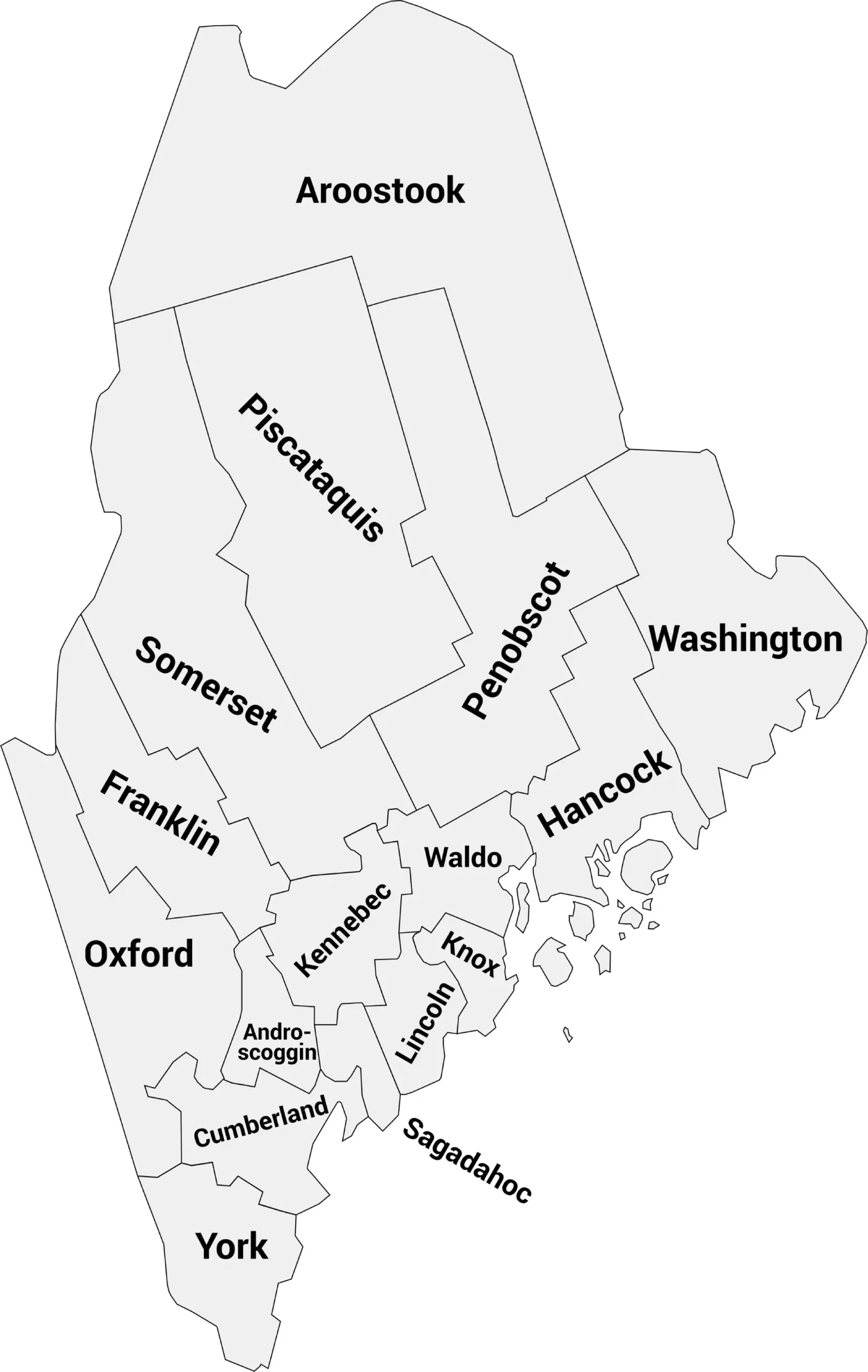 Maine county map wuth labels