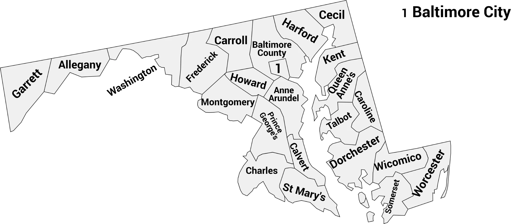 Maryland county map with labels