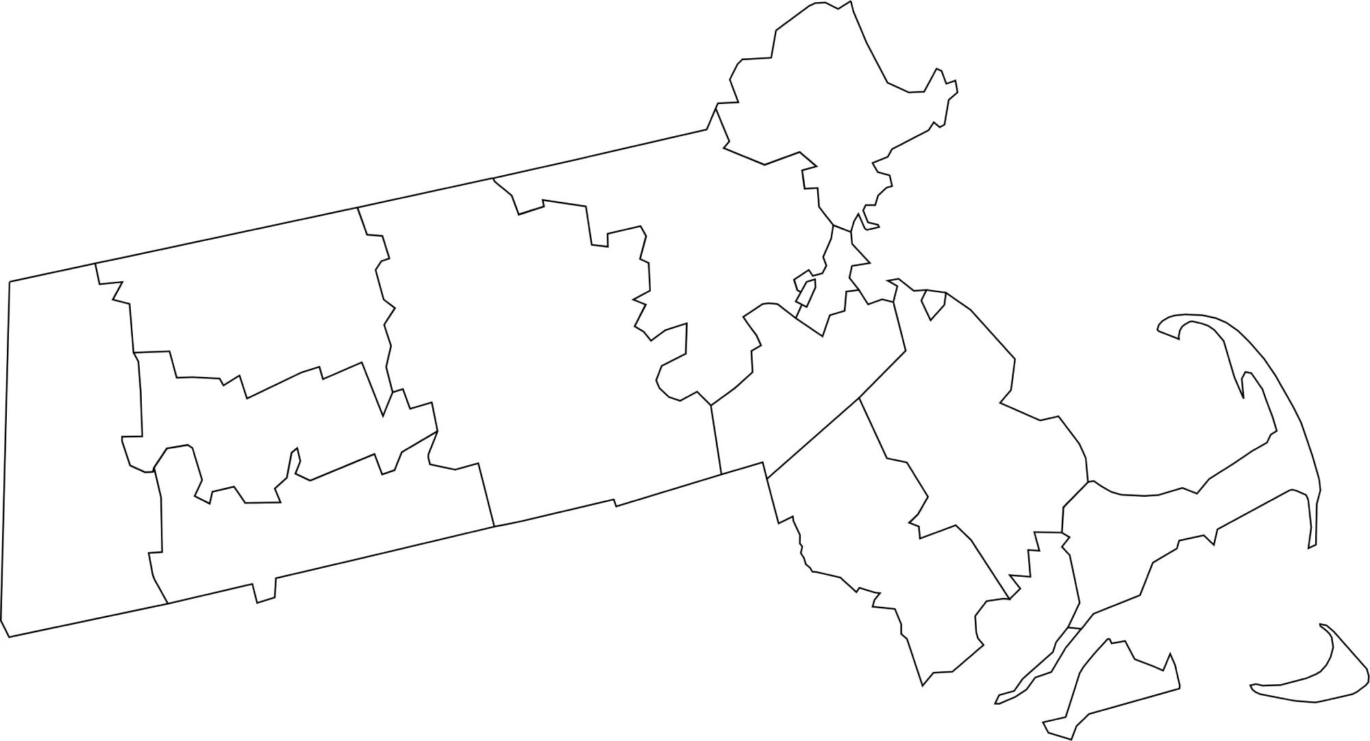 Massachusetts county map blank