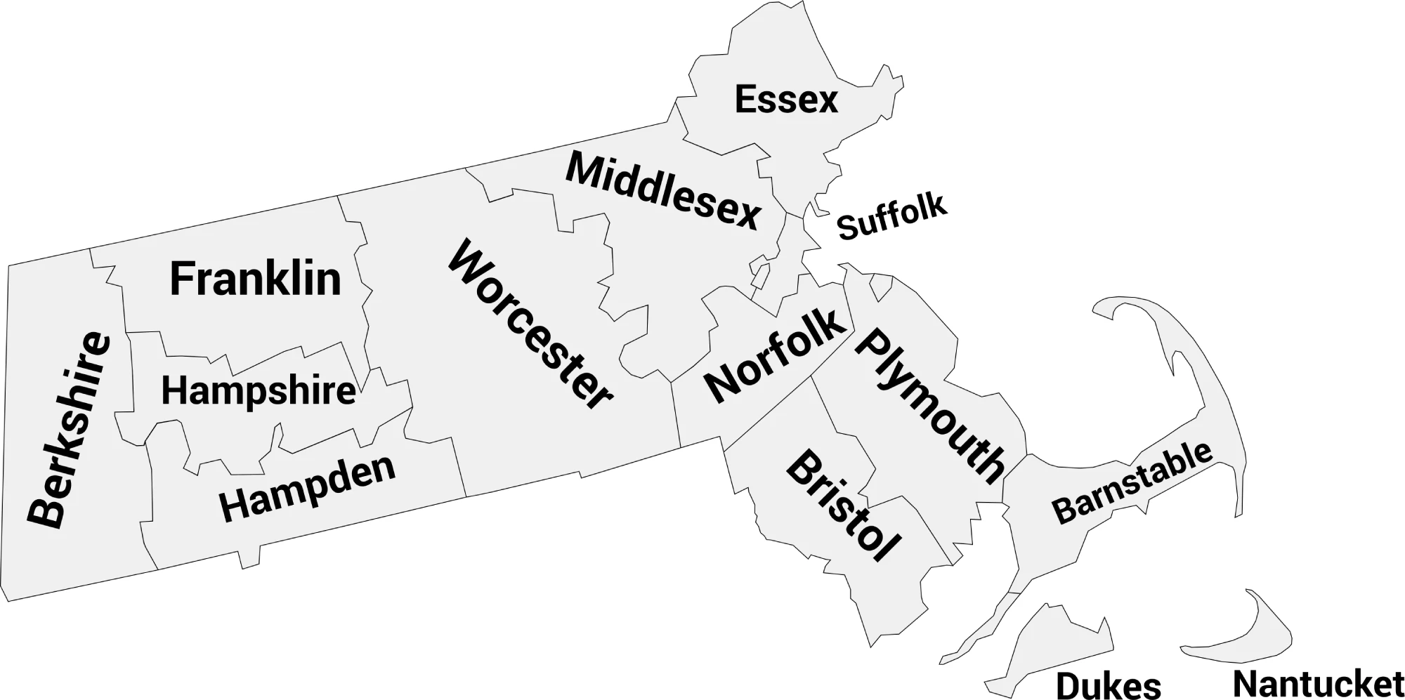 Massachusetts county map with labels