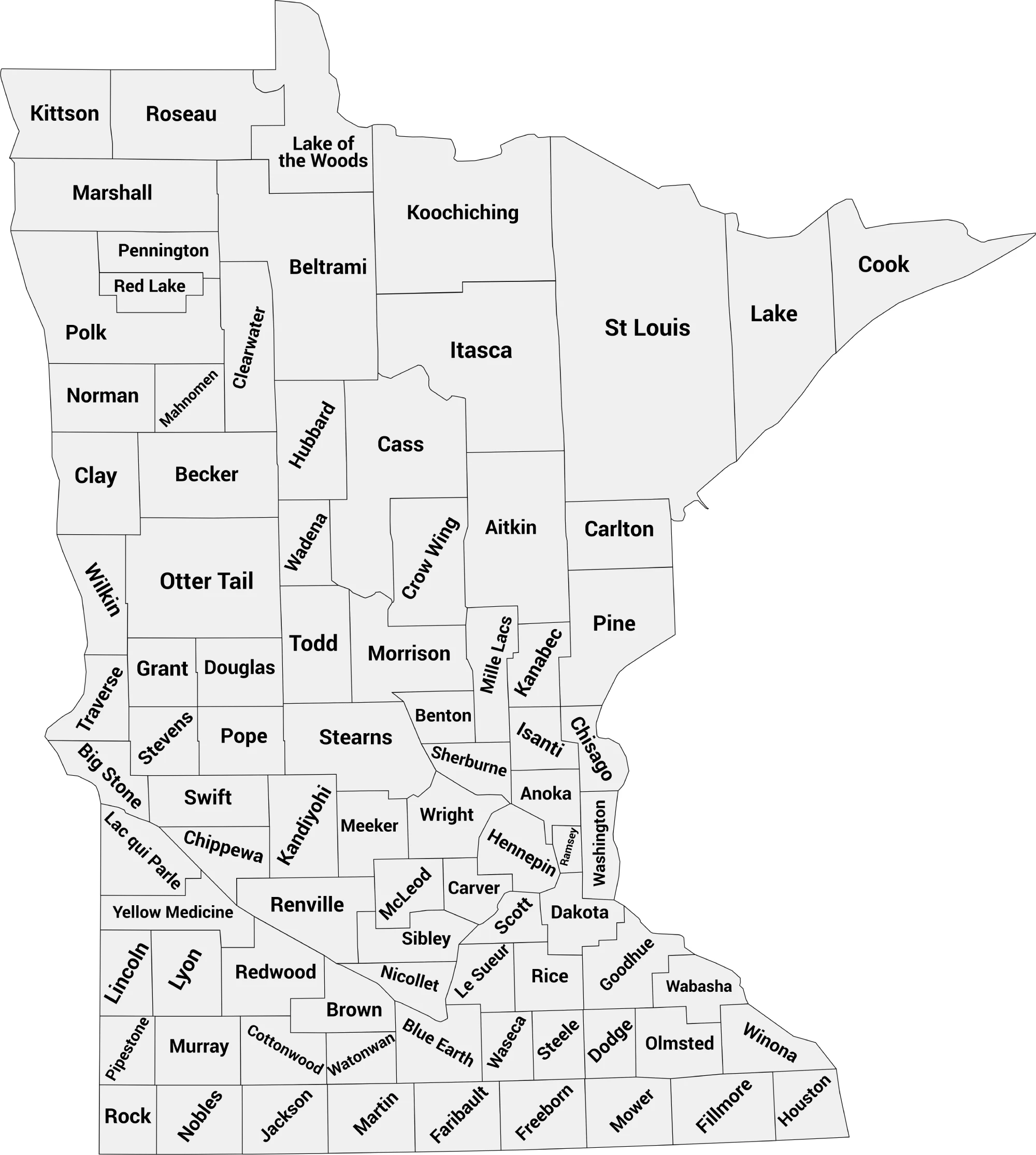 Minnesota county map with labels