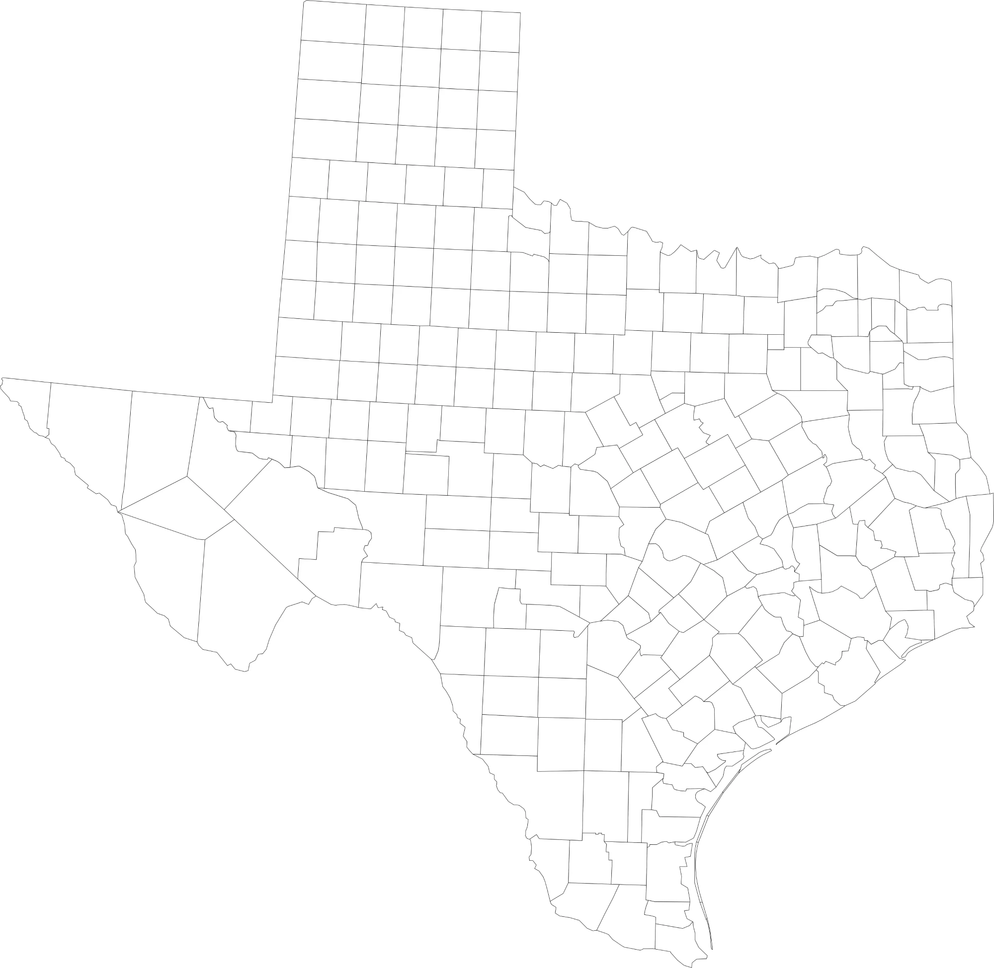 Texas blank county map