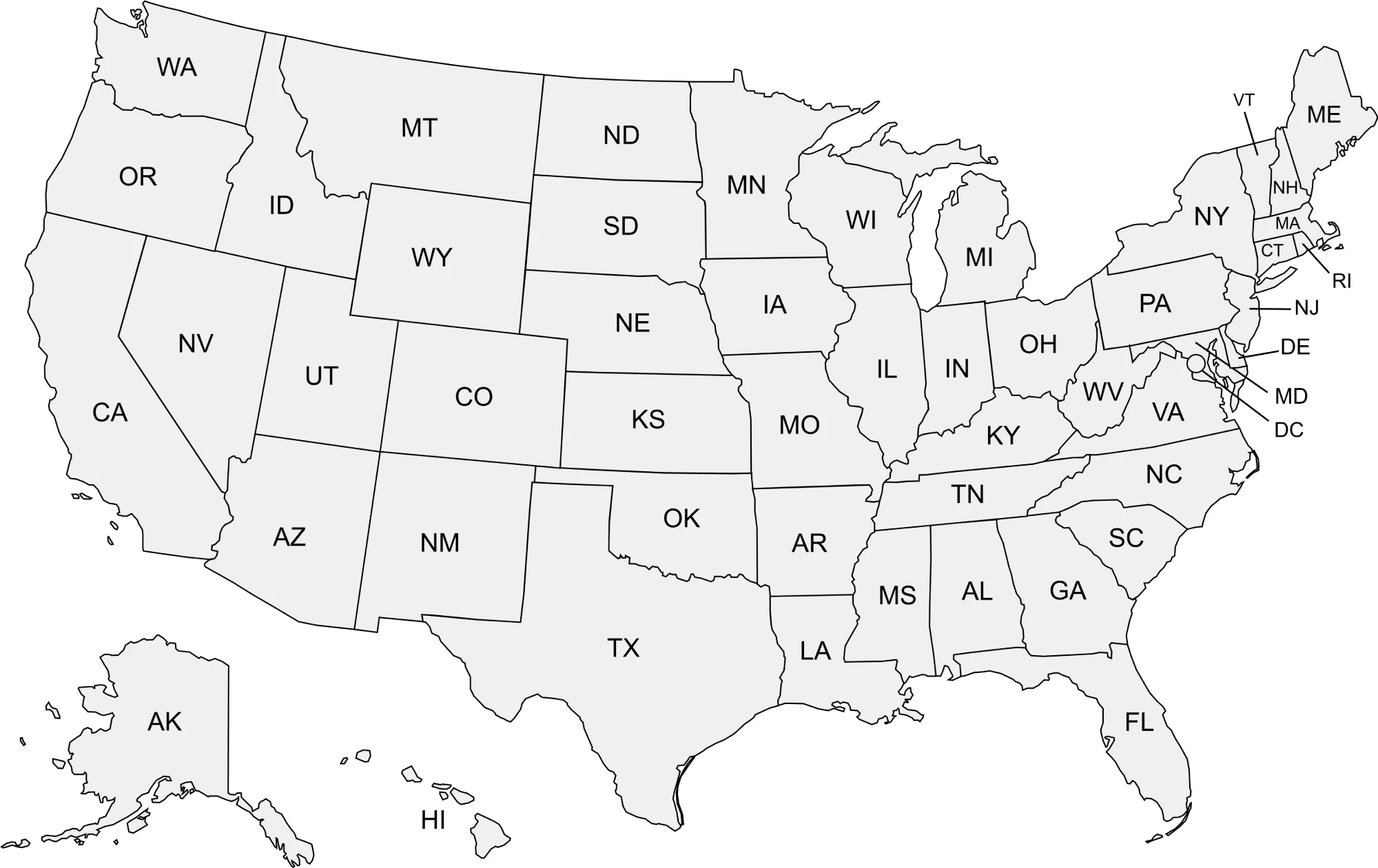 United states map of states