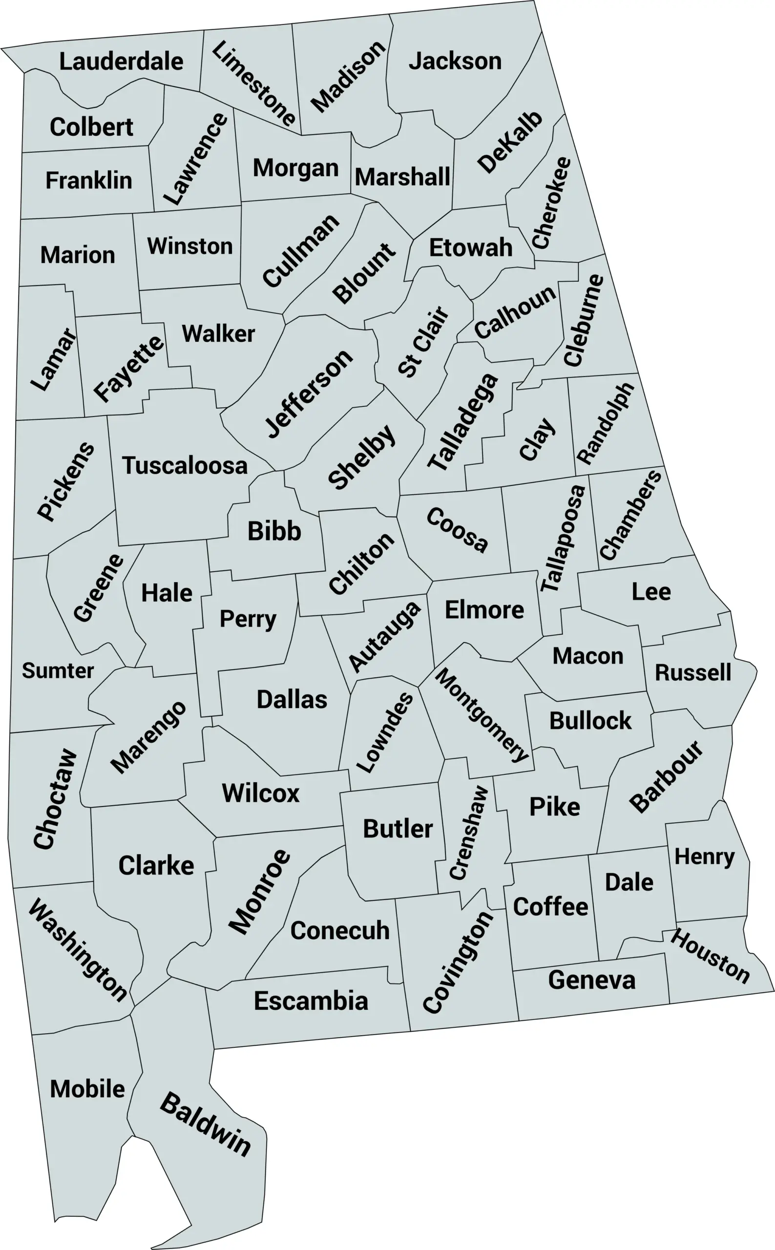Alabama county map with county names
