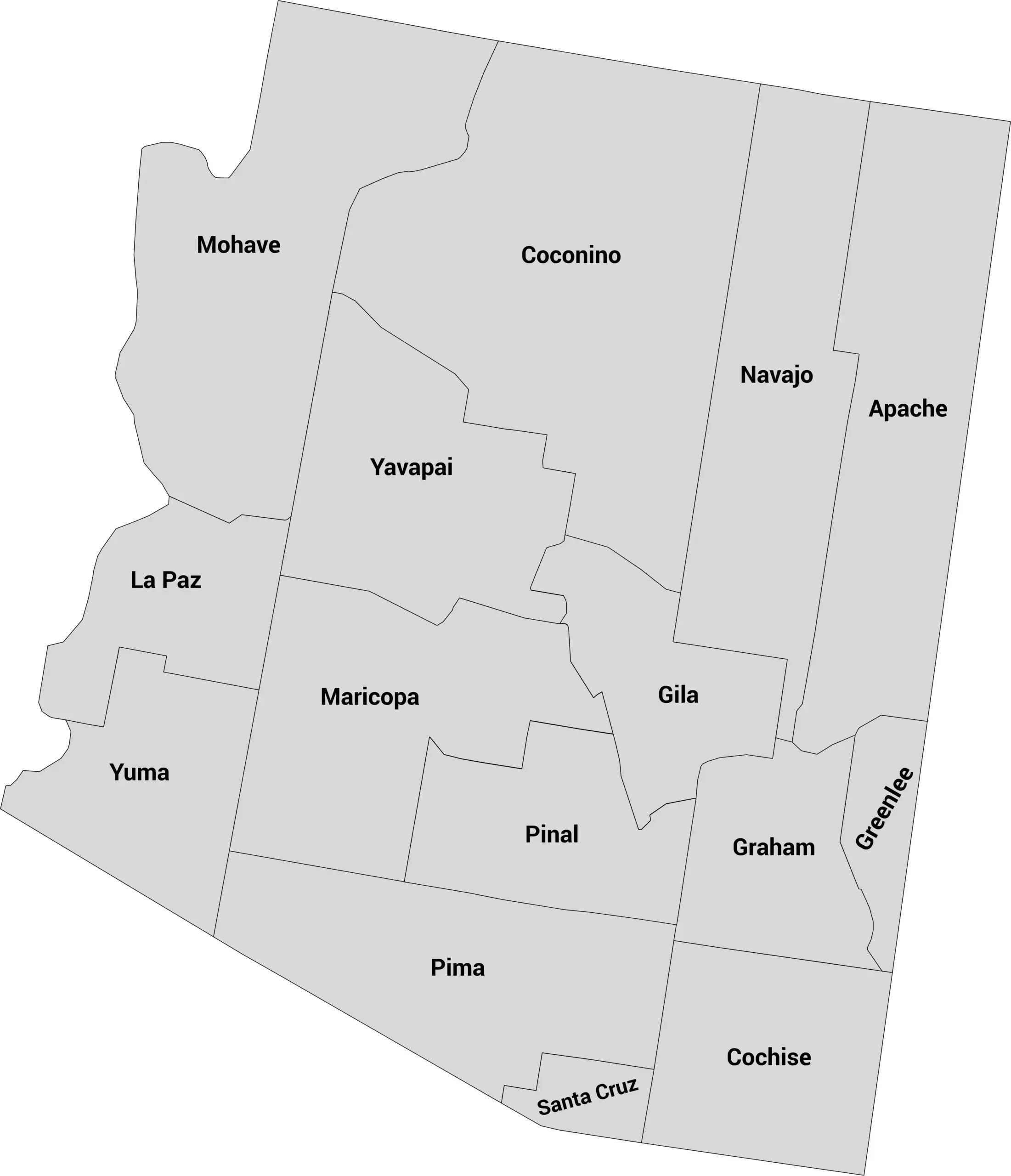 Arizona county map with labels