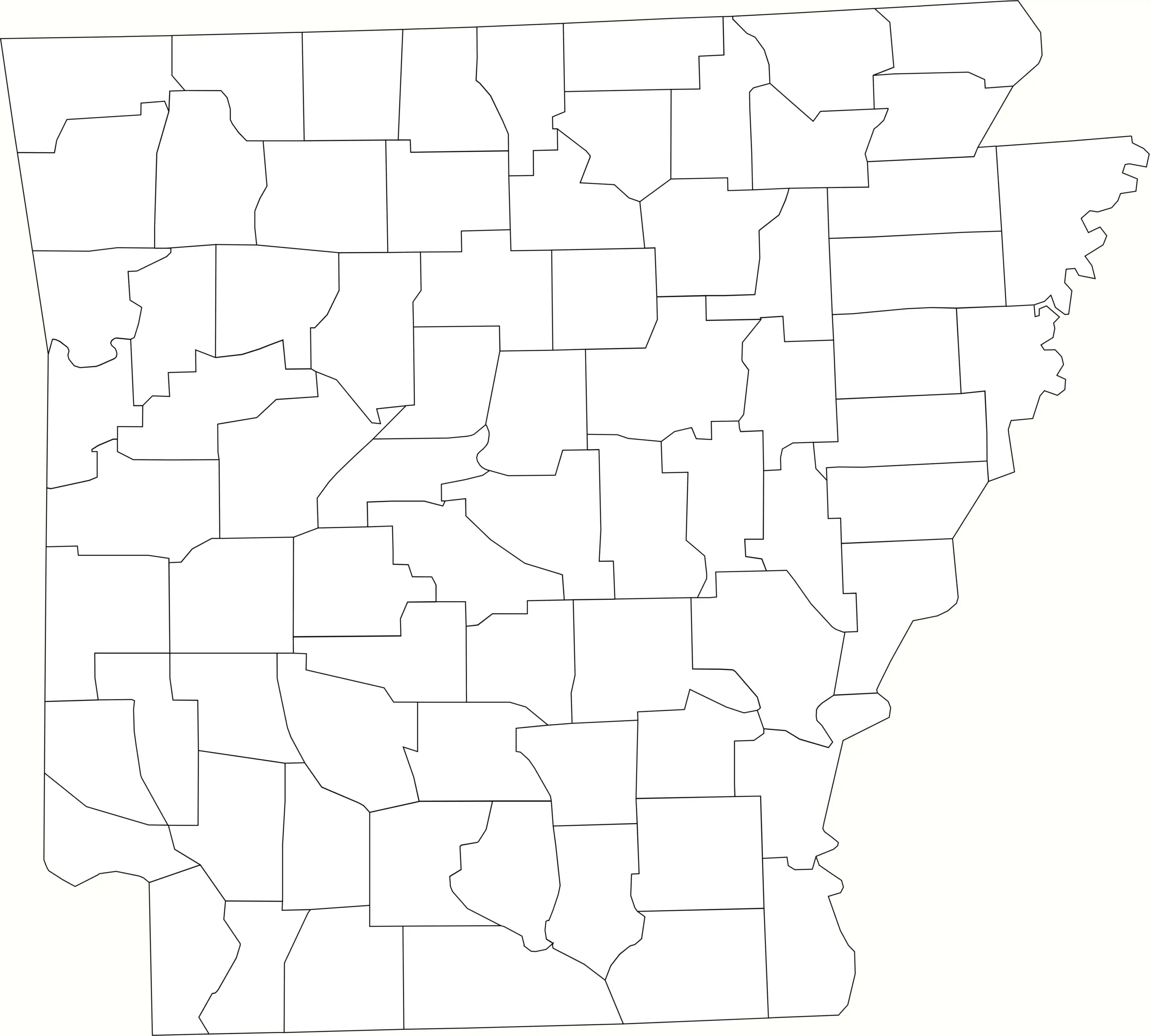 Arkansas county map blank without labels