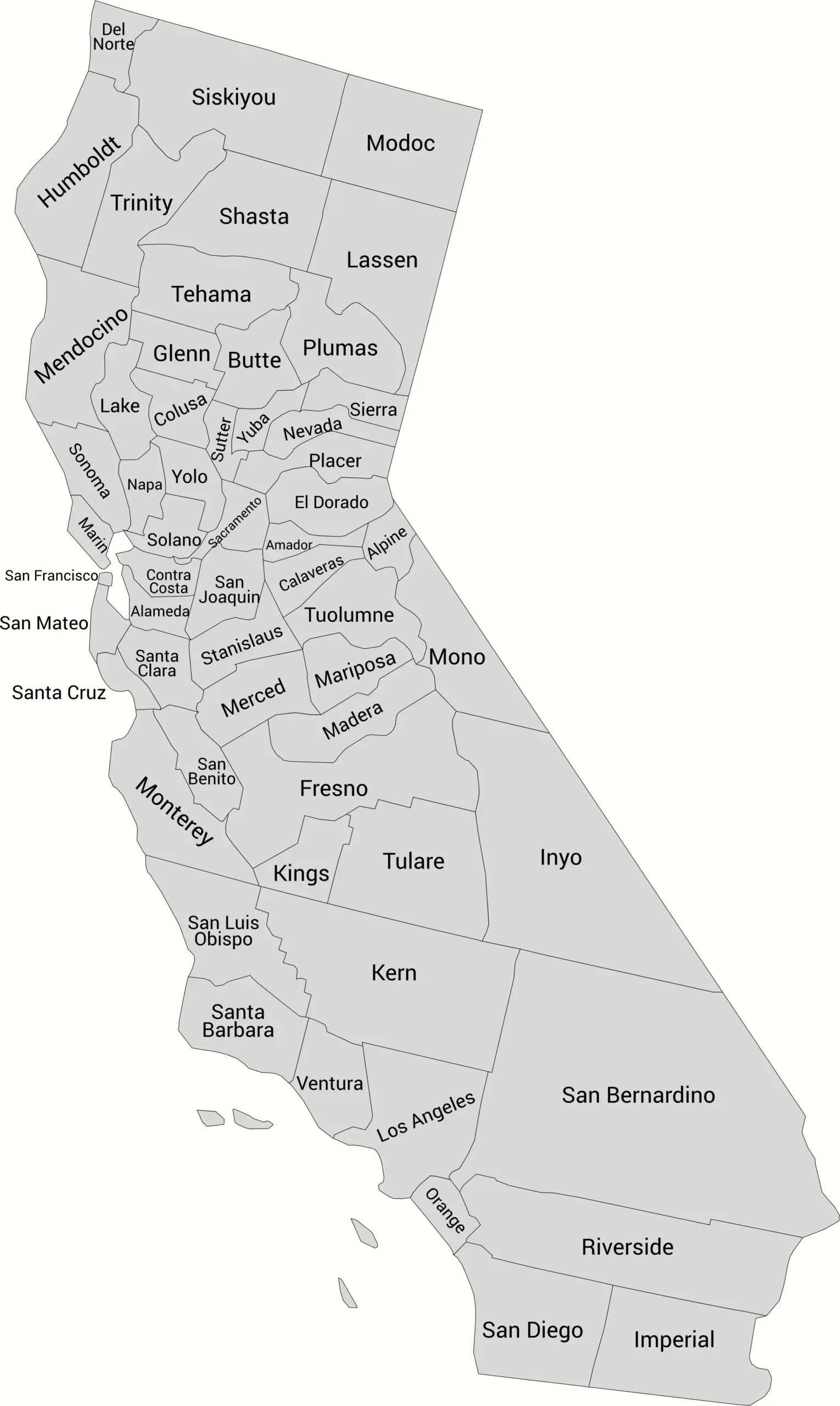 California county map with labels