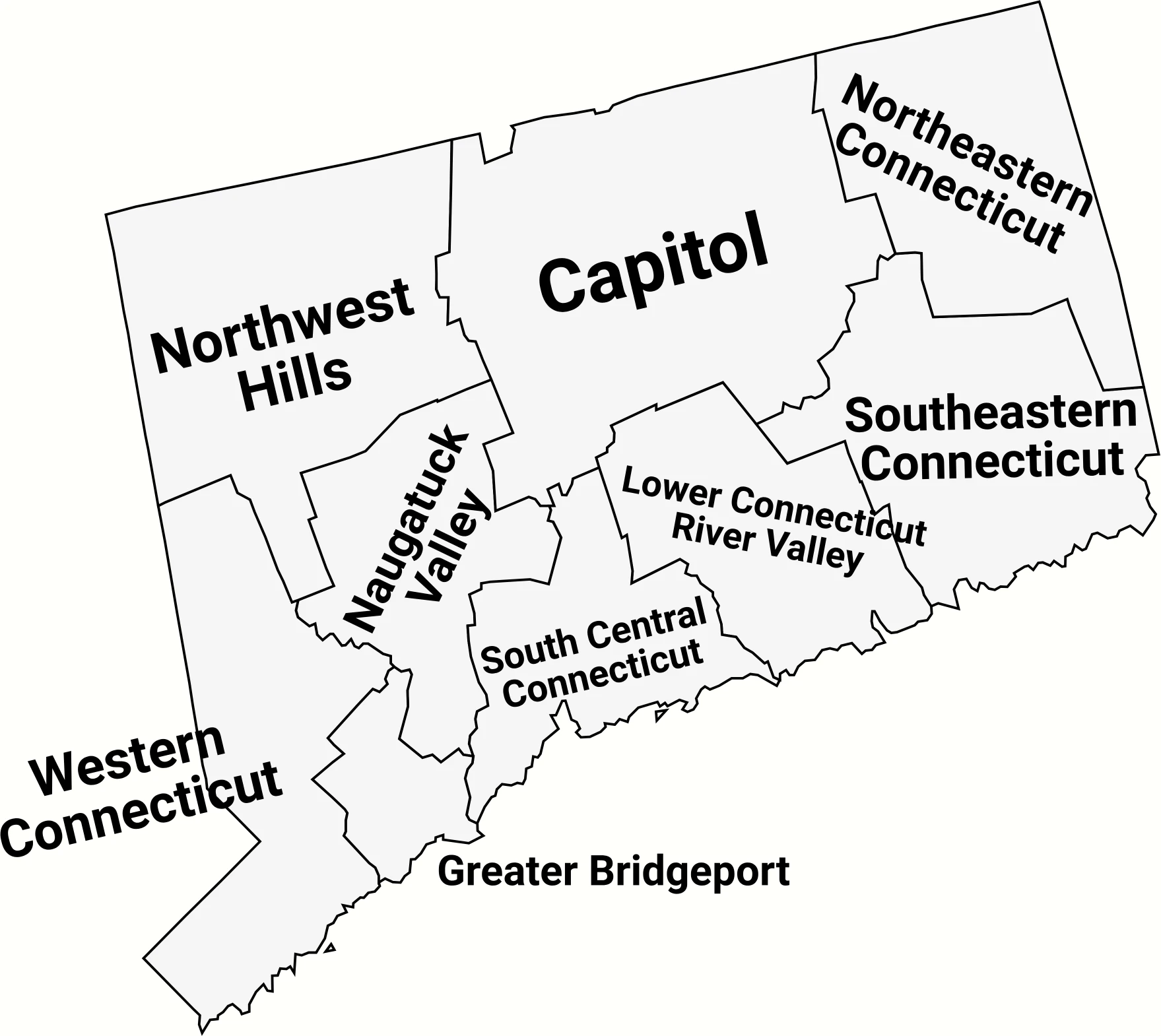 Connecticut county map with labels