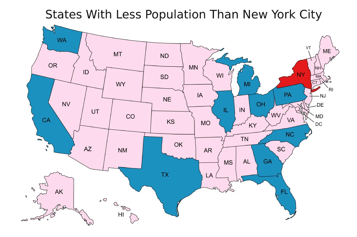 States wth less population than new york city